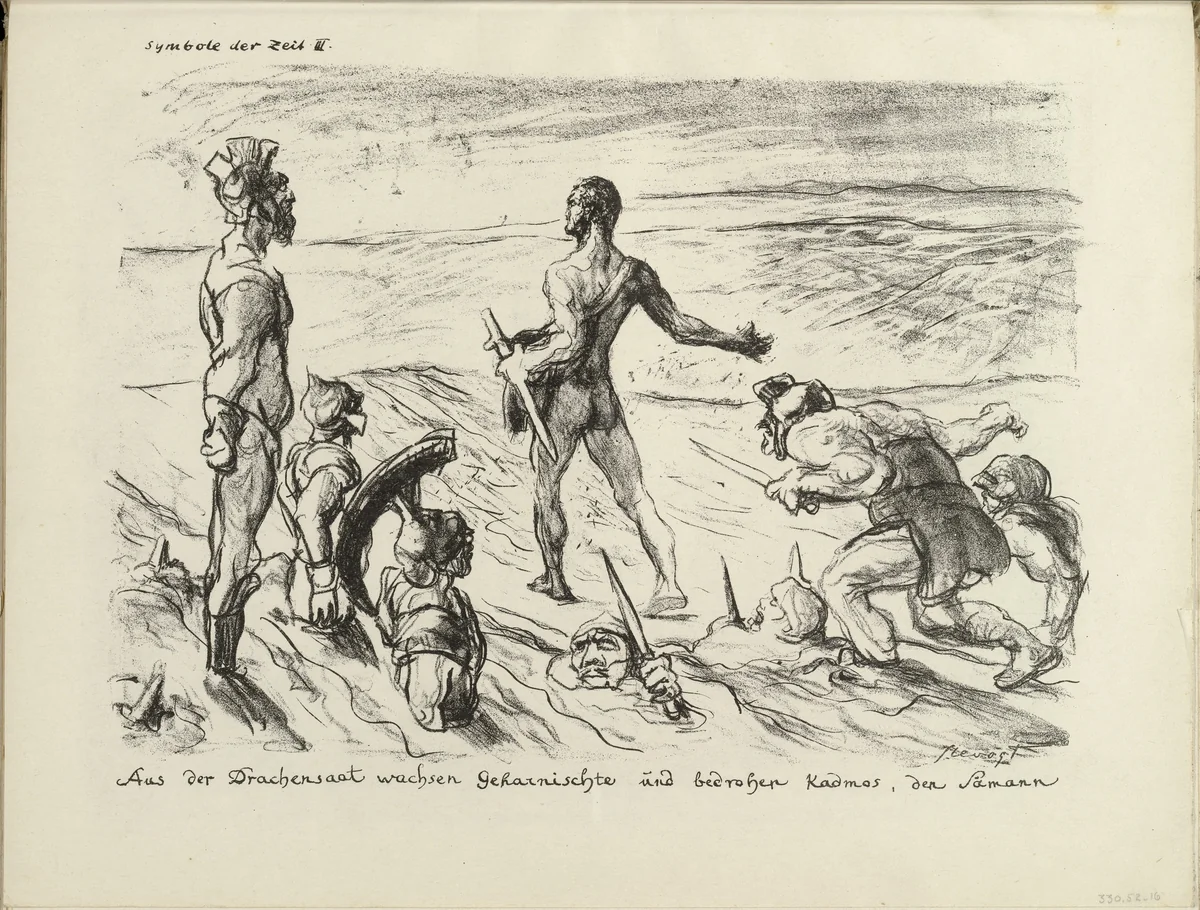 Signs of the Times III (Symbole der Zeit III) (plate, folio 9 verso) from the periodical Der Bildermann, vol. 1, no. 4 (May 1916) by Max Slevogt, periodical, 1916