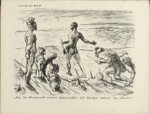 Signs of the Times III (Symbole der Zeit III) (plate, folio 9 verso) from the periodical Der Bildermann, vol. 1, no. 4 (May 1916) by Max Slevogt, periodical, 1916