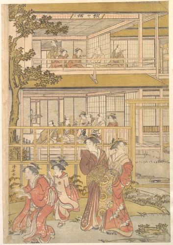 Uranosuke Plays Blind Man's Buff with the Women of the Ichiriki Joroya by Torii Kiyonaga (鳥居清長), print, 1780-1800
