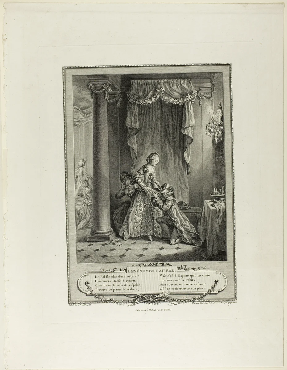 The Event at the Ball, from Monument du Costume Physique et Moral de la fin du Dix-huitième siècle by Antoine-Jean Duclos
Francois Robert Ingouf
Sigmund Freudeberg
Jean Henri Eberts
Laurent-François Prault, print, 1774