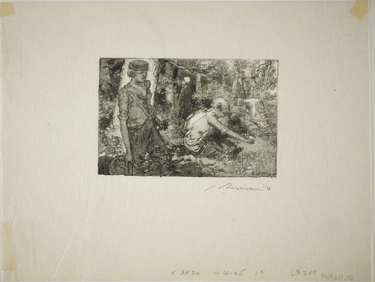 Gathering Lily-of-the-Valley by Louis Auguste Lepère, print, 1890