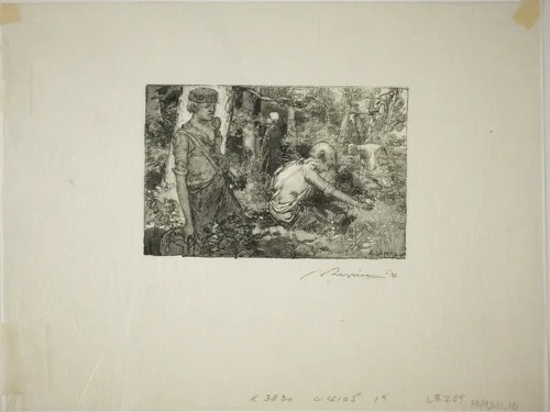 Gathering Lily-of-the-Valley by Louis Auguste Lepère, print, 1890