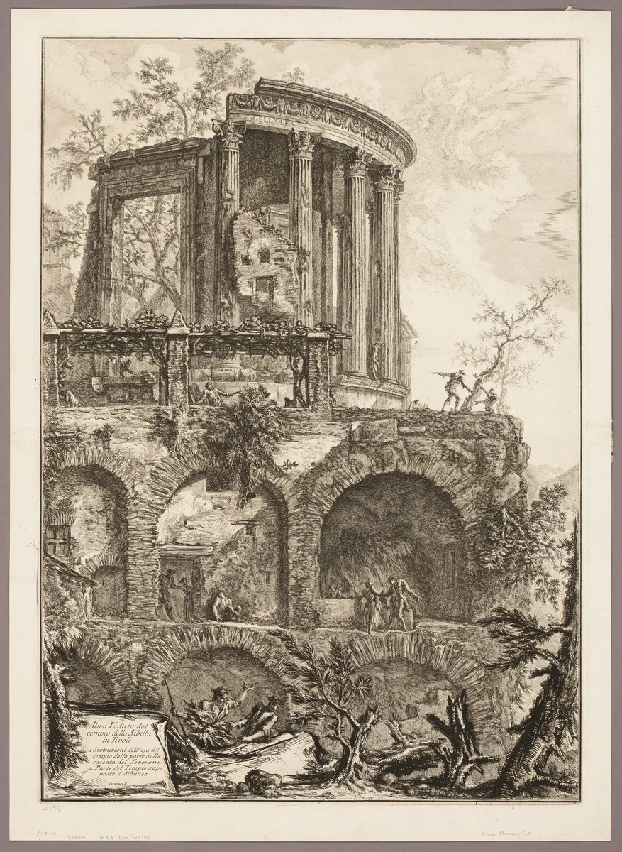 Another view of the Temple of the Sibyl in Tivoli, from Views of Rome by Giovanni Battista Piranesi, print, 1761
