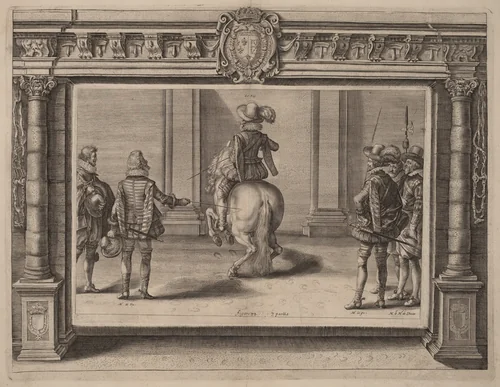 Louis XIII on Horseback, Receiving Instruction by Crispijn van de Passe II, print, 1625