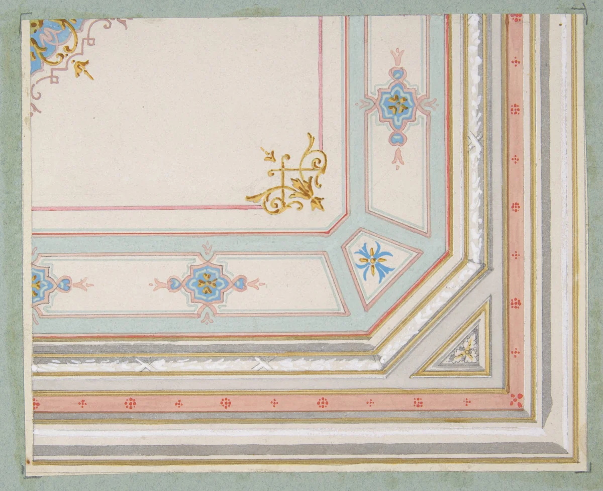 Partial design for a painted ceiling by Jules-Edmond-Charles Lachaise, drawing, 1830-1897