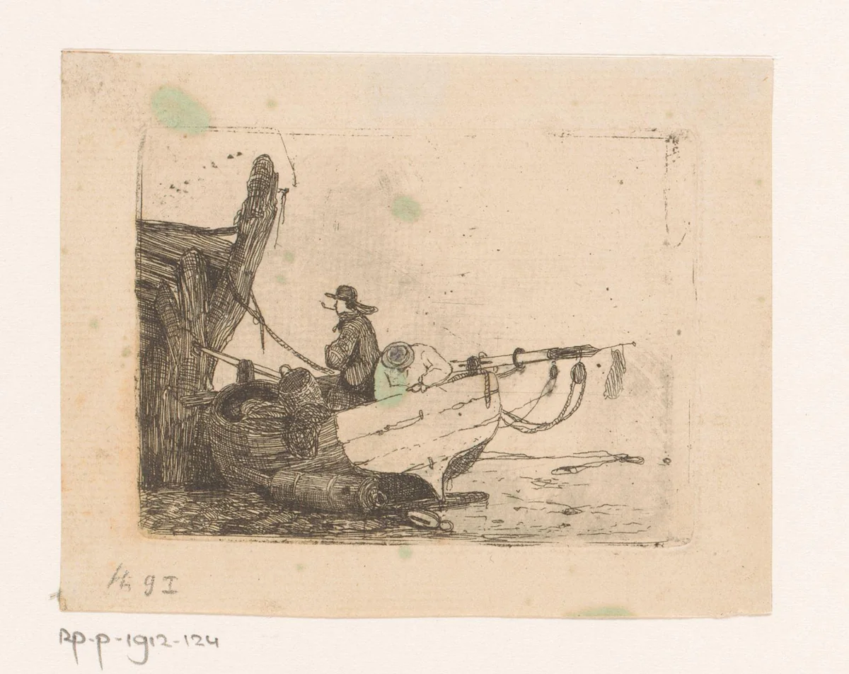 Twee mannen in een sloep by Egidius Linnig, print, 1841