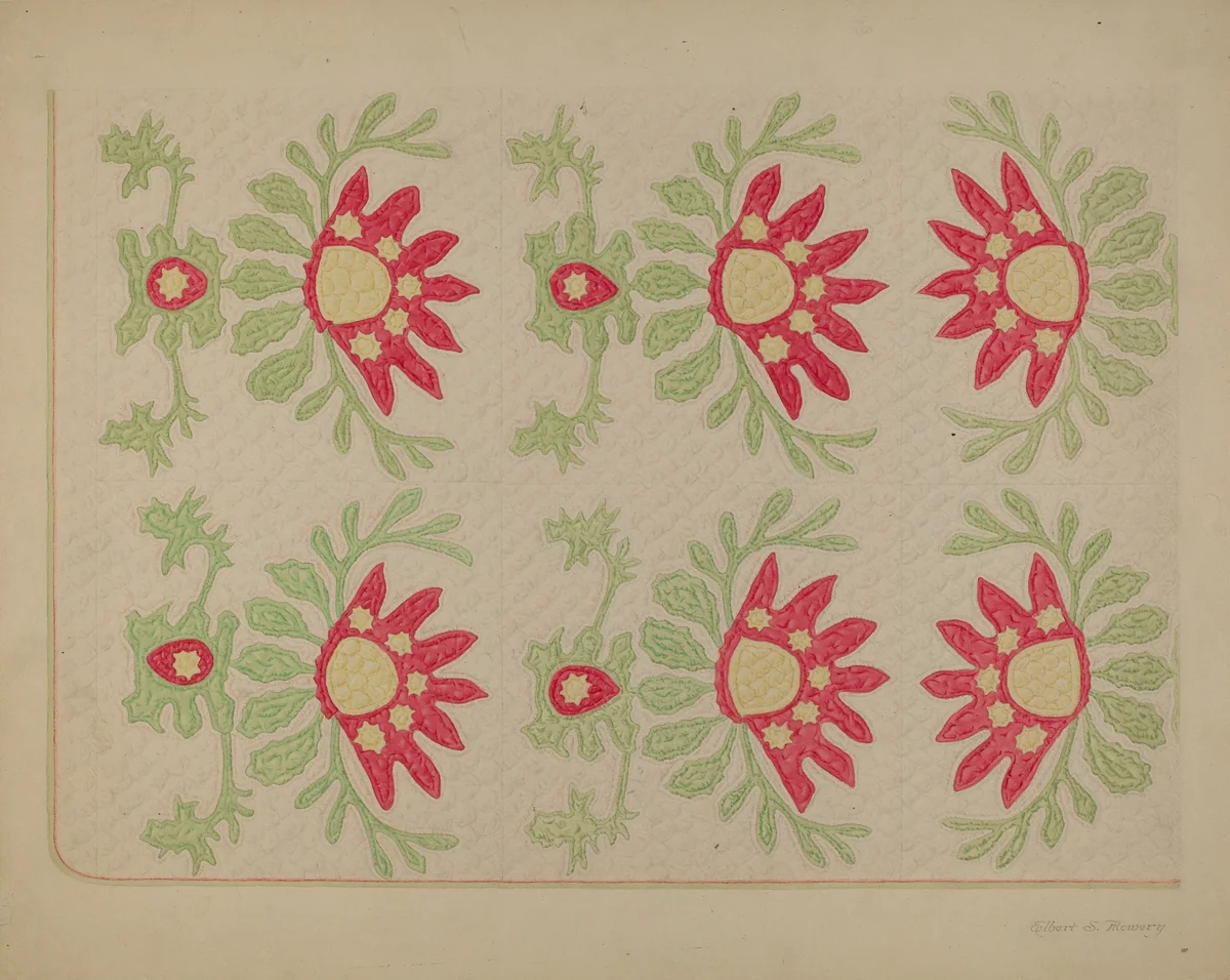 Applique Quilt - "King David's Crown" by Elbert S. Mowery, index of american design, 1938