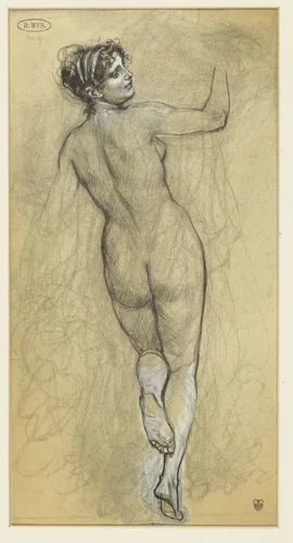 Staand vrouwelijk naakt, op de rug gezien by Georg Sturm, drawing, 1865-1923