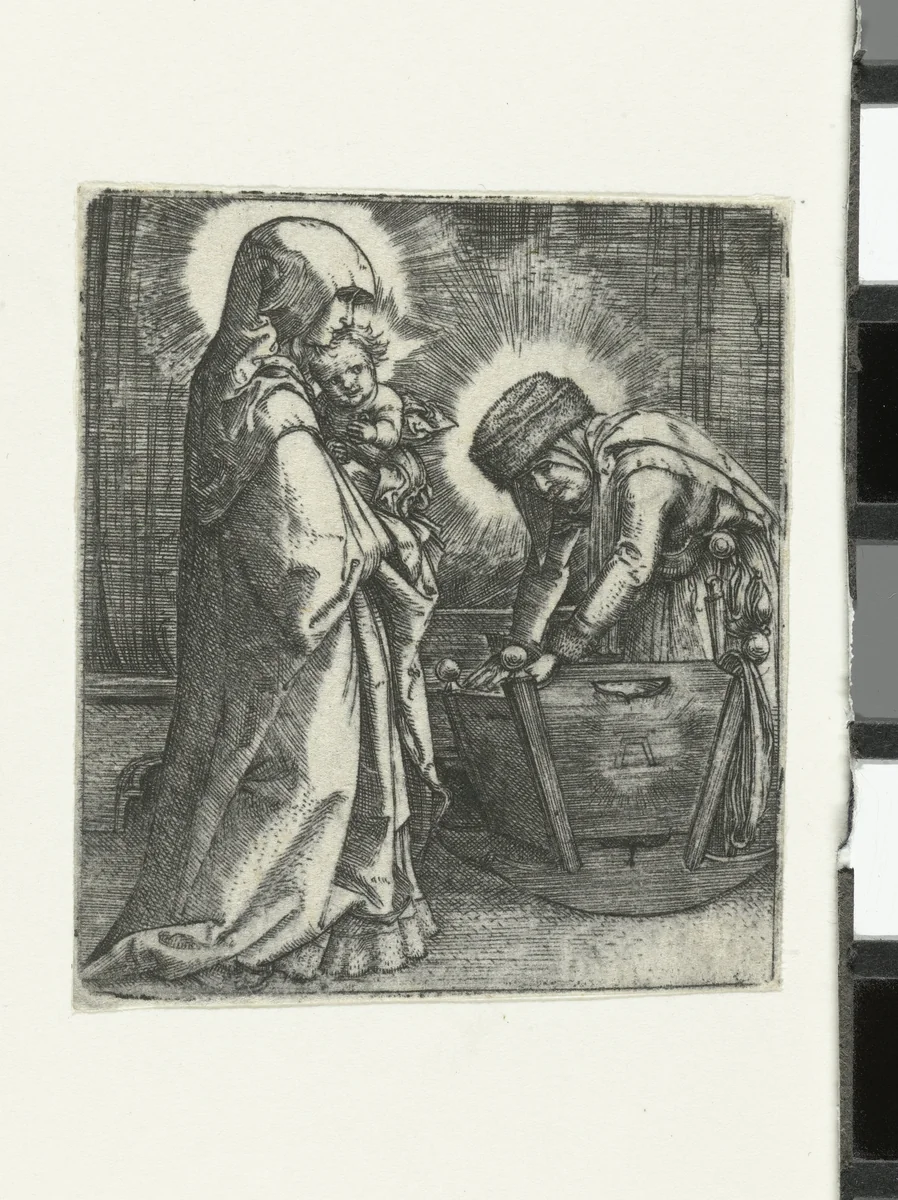 Maria met het Christuskind en Anna bij een wieg by Unknown, print, 1506-1538