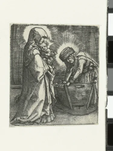Maria met het Christuskind en Anna bij een wieg by Unknown, print, 1506-1538