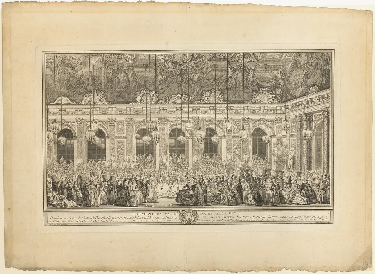 Decoration for a Masked Ball given by the King by Charles Nicolas Cochin I, print, 1746