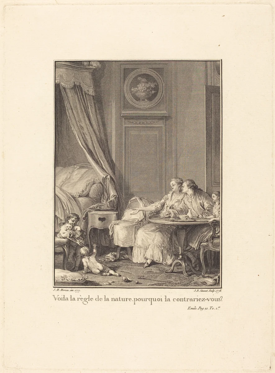 Voilà la règle de la nature, pourquoi la contrariez-vous? by Jean-Baptiste Blaise Simonet, Jean-Michel Moreau the Younger, print, 1777-1778