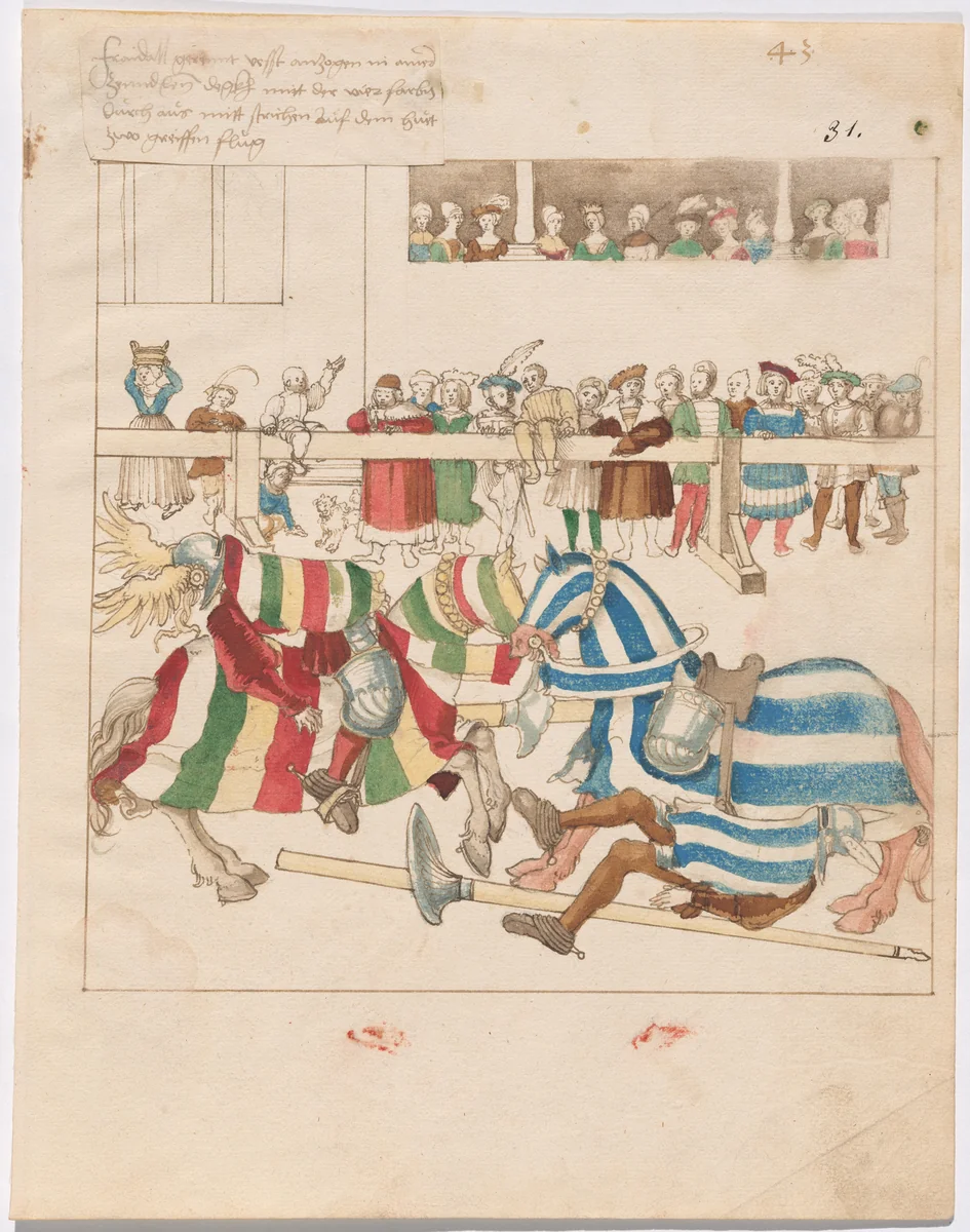 Mock Joust of War with Fixed Shields by German 16th Century, drawing, 1515