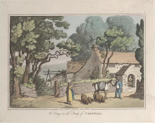 A Cottage in the Dutchy of Cornwall by Thomas Rowlandson, print, 1822