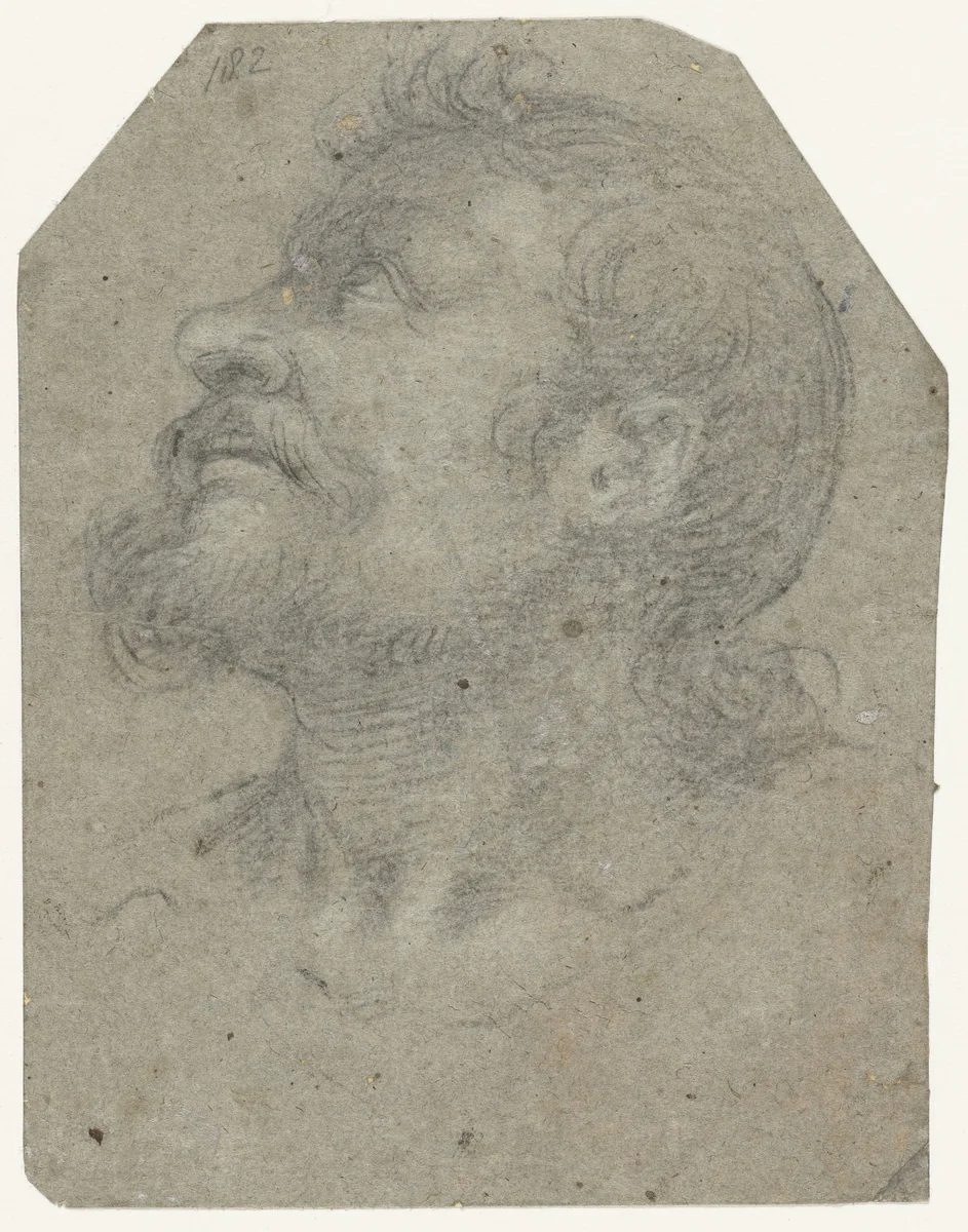 Hoofd van een opziende man, in profiel by anonymous, drawing, 1500-1600