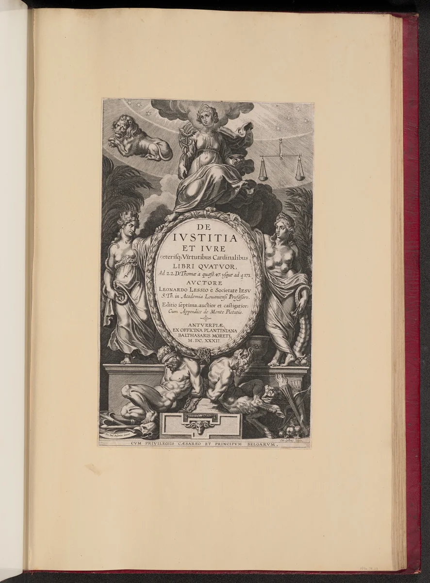 Title Page for Leonard Lessius, De Ivstitia et Ivre by Cornelis Galle
Peter Paul Rubens, print, 1632