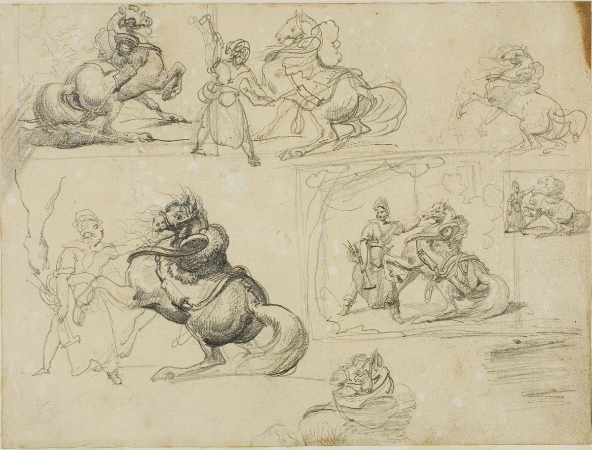 Studies by Jean Louis André Théodore Géricault, drawing, 1813-1814