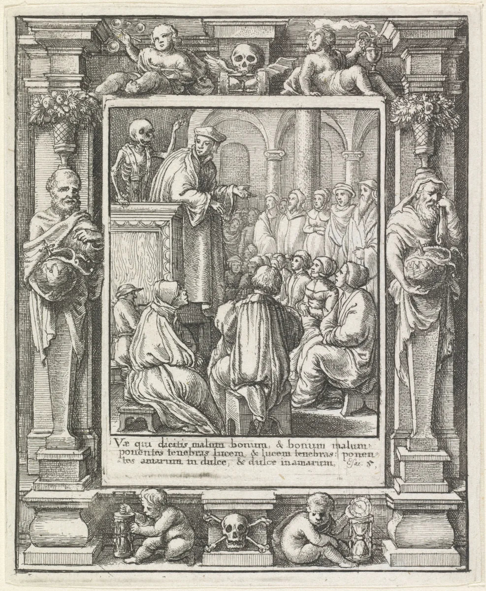 De predikant en de Dood by Wenceslaus Hollar, print, 1651