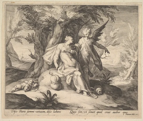 Hagar in the Desert Consoled by an Angel by Jan Muller, print, 1591