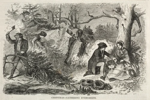 Christmas - Gathering Evergreens by Winslow Homer, print, 1858