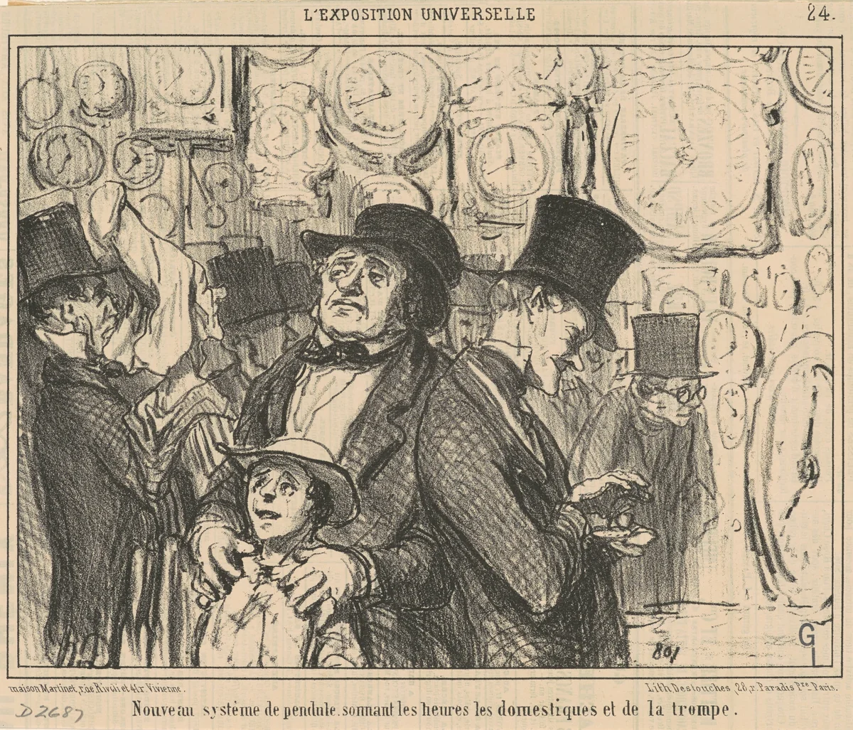 Nouveau système de pendule ... by Honoré Daumier, print, 1855