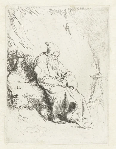 Kluizenaar met crucifix by Jan Lievens, print, 1625-1674
