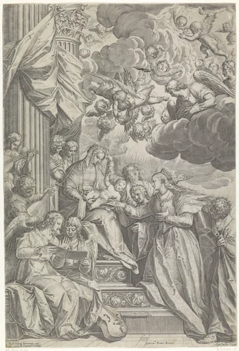 Mystieke huwelijk van de heilige Catharina by Unknown, print, 1582