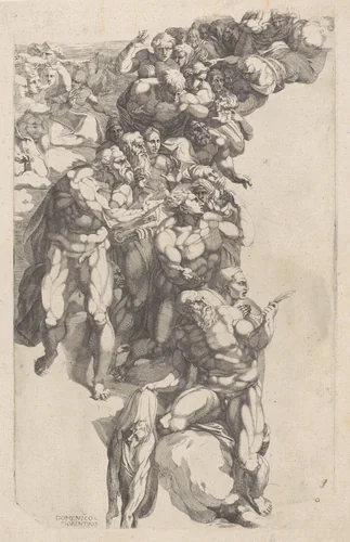 Groep heiligen uit Michelangelo's Laatste Oordeel by Unknown, print, 1541-1565