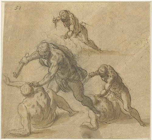 Schetsen van Kaïn die Abel doodt by Jacopo Palma, drawing, 1554-1628