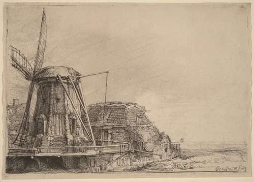 The Windmill by Rembrandt van Rijn, print, 1641