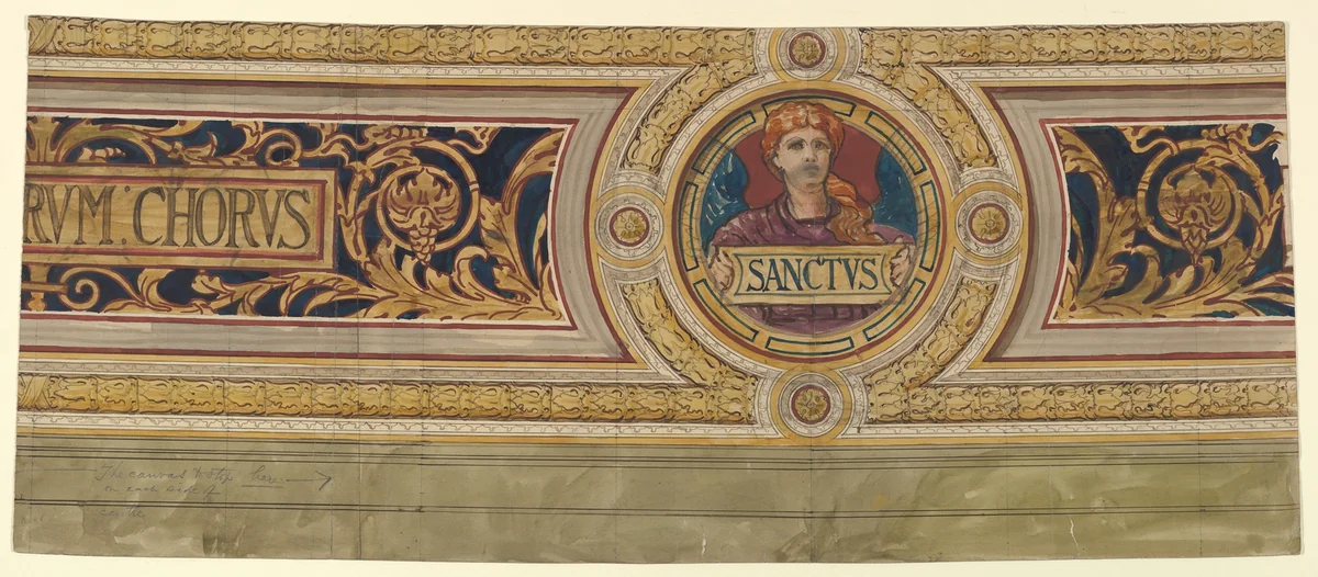 Frieze decoration: Sanctus by H. Stannus, drawing, 1800-1900
