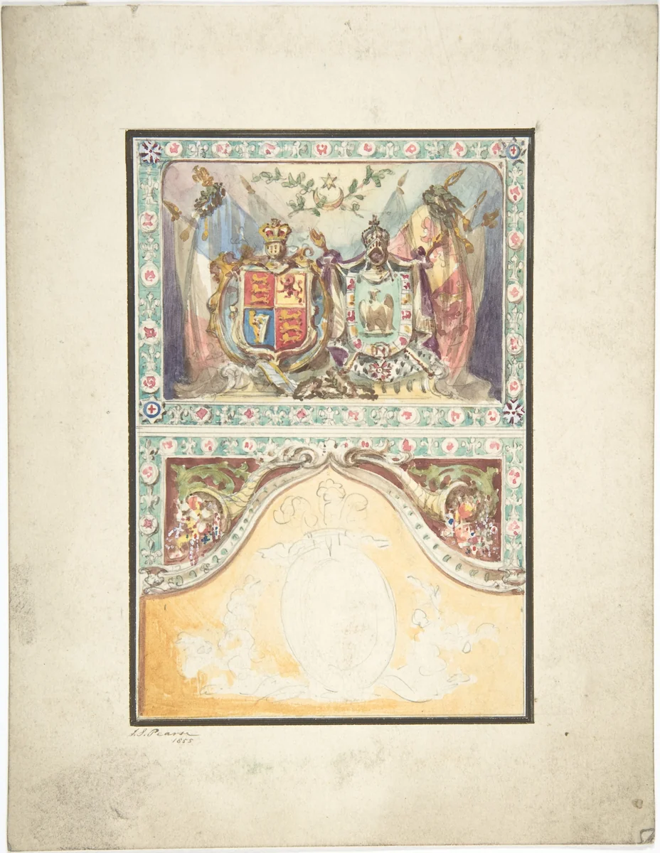 Design for a Coat of Arms by J. S. Pearse, drawing, 1858