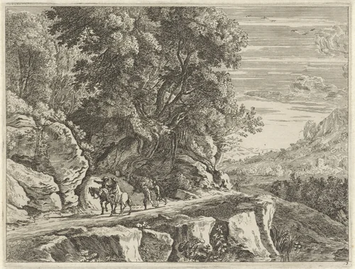 Landschap met twee ruiters by anonymous, print, 1643-1679