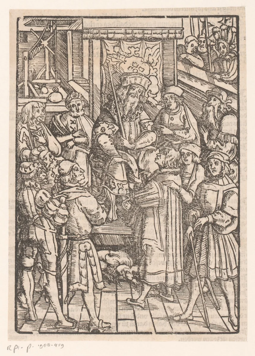Rechter hoort de pleidooien aan by anonymous, print, 1518