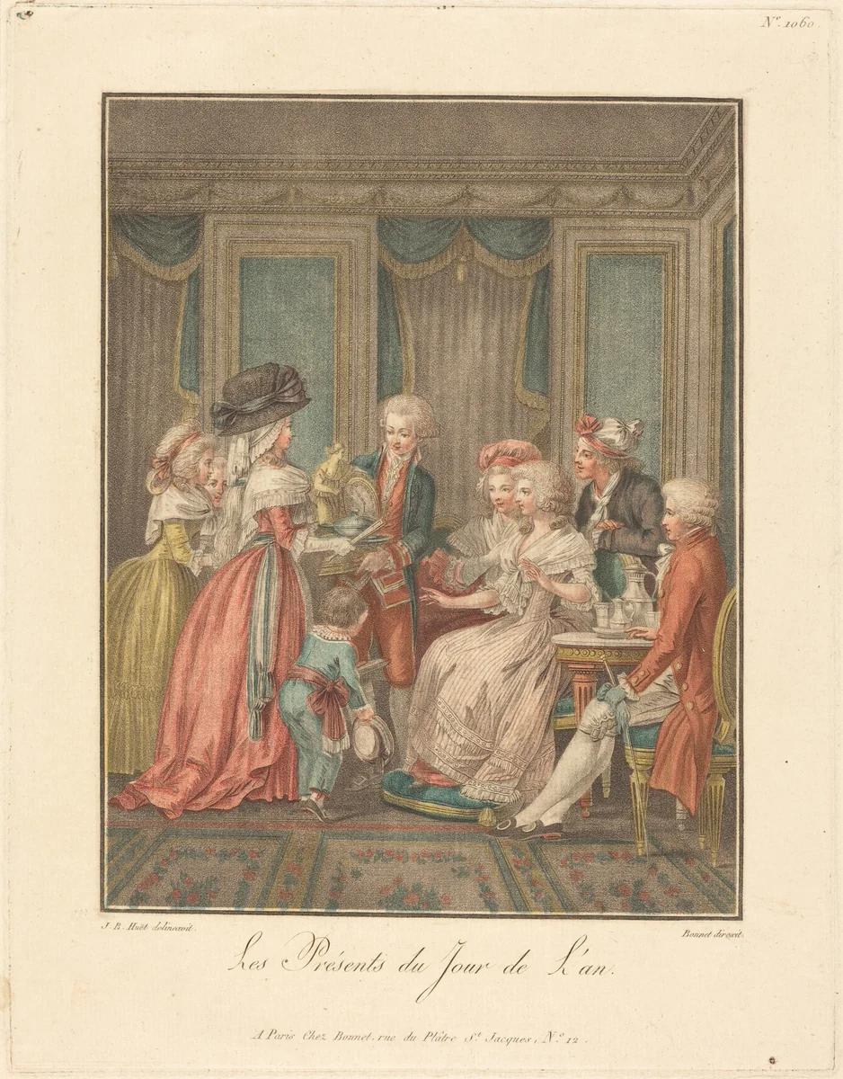 Les Présents du jour de l'an by Louis-Marin Bonnet; Jean-Baptiste Hüet, print, 1736-1793