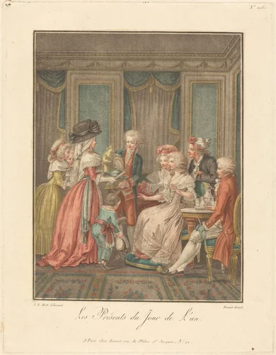 Les Présents du jour de l'an by Louis-Marin Bonnet; Jean-Baptiste Hüet, print, 1736-1793