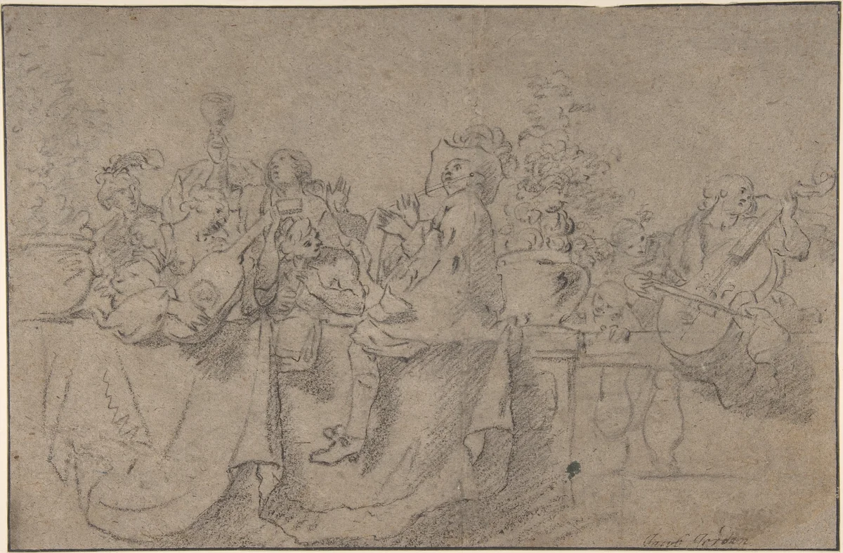 Recto: The Concert Verso: Seated Male Nude by Johann Liss, drawing, 1600-1631