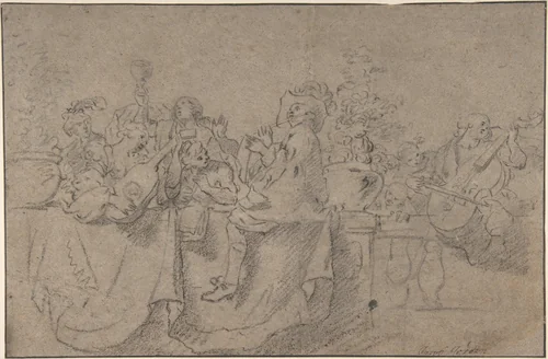 Recto: The Concert Verso: Seated Male Nude by Johann Liss, drawing, 1600-1631