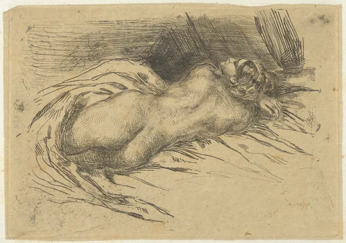 Study of a Woman Viewed from Behind by Eugène Delacroix, print, 1833
