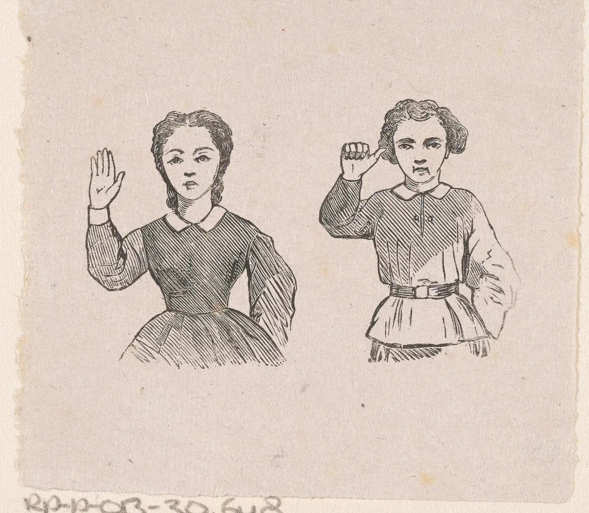 Jongen en een meisje gebarend met hun handen by Isaac Weissenbruch, print, 1836-1912