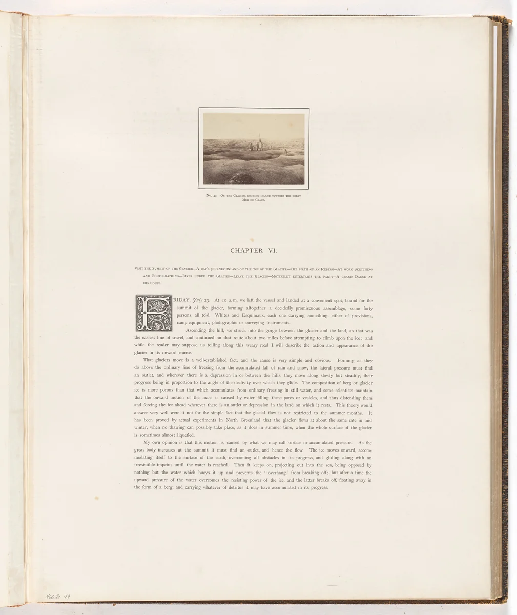 "On the glacier, looking inland towards the great Mer de Glace" by George P. Critcherson, John L. Dunmore, William Bradford, photograph, 1869