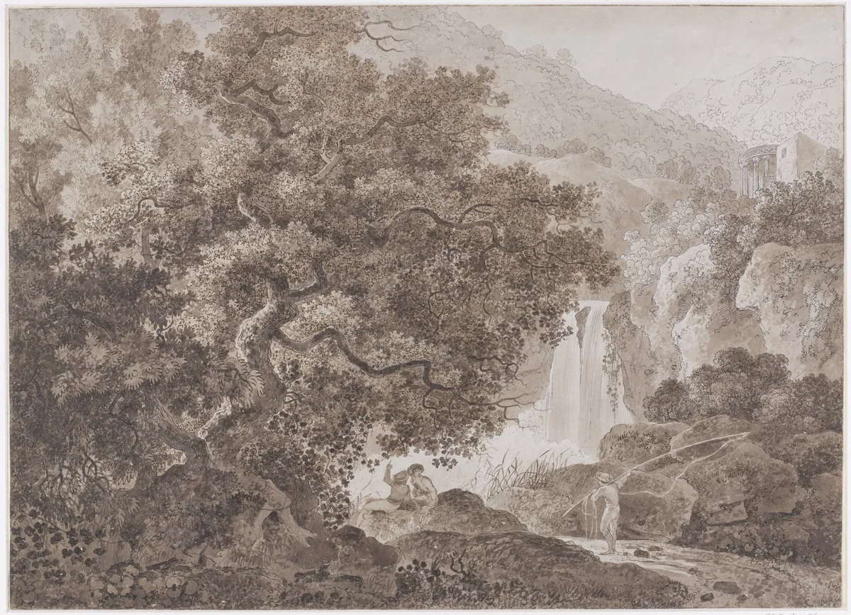 Bebost berglandschap (Tivoli) by Johann Conrad Steiner, drawing, 1767-1818