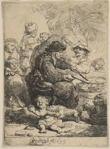 The Pancake Woman by Rembrandt van Rijn, print, 1635