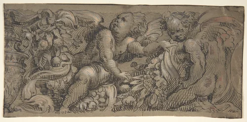 Frieze with Putti by anonymous, drawing, 1800-1900