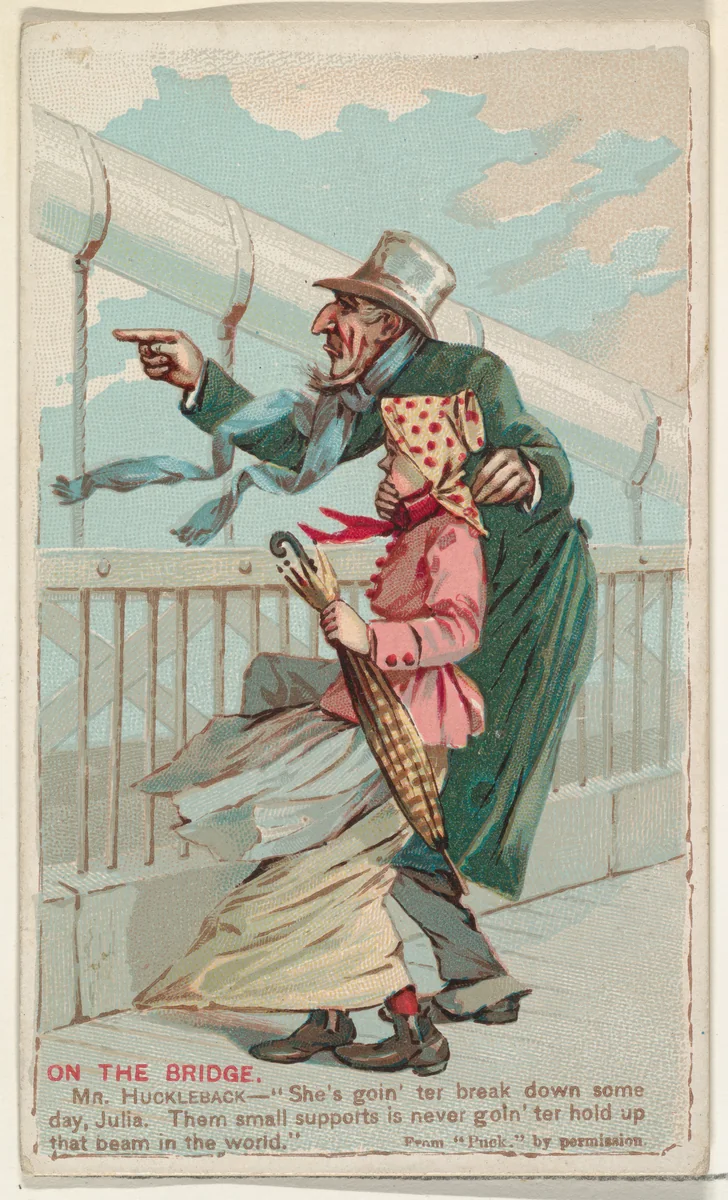 On the Bridge, from the Snapshots from "Puck" series (N128) issued by Duke Sons & Co. to promote Honest Long Cut Tobacco by W. Duke, Sons & Co., print, 1888