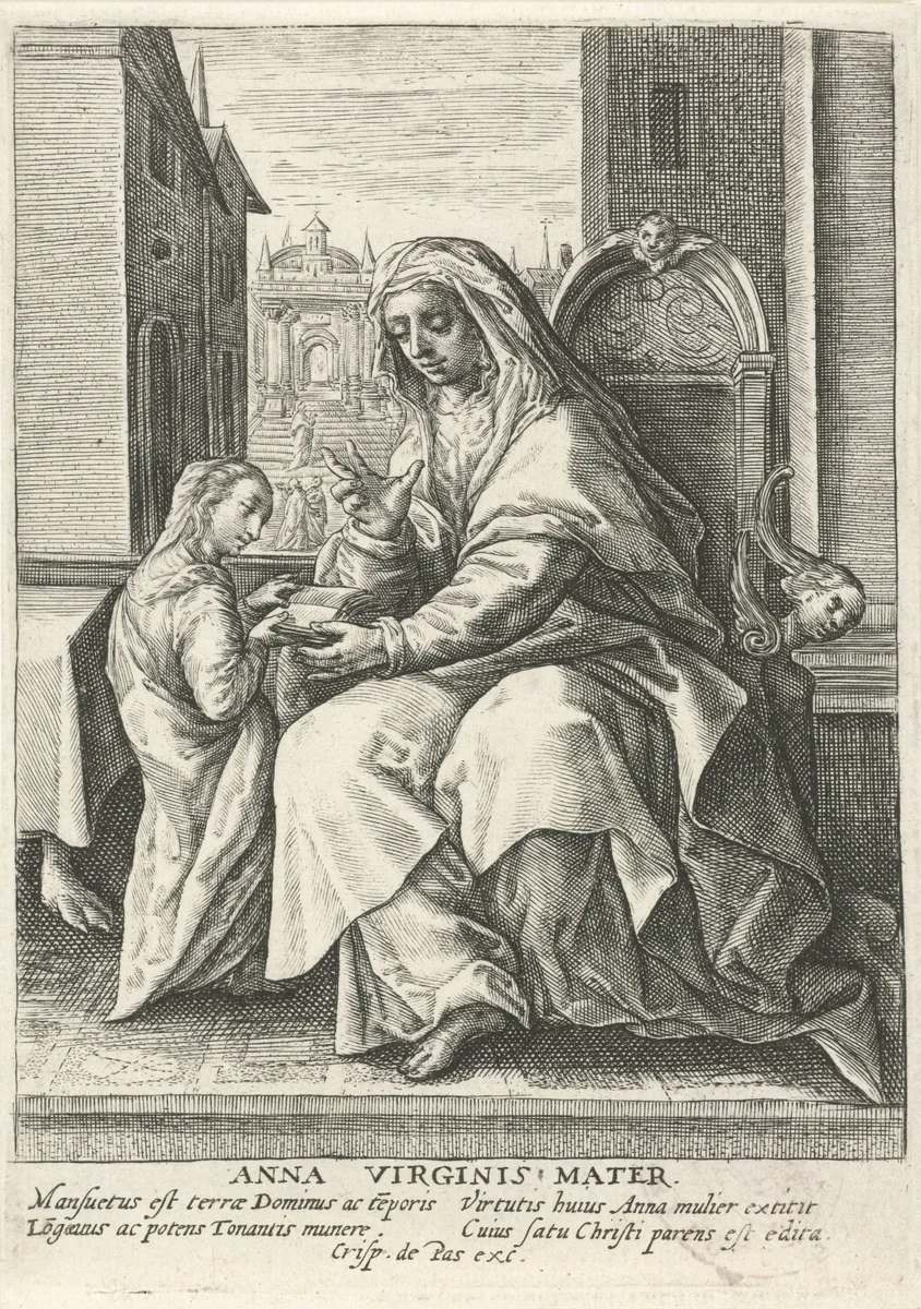 H. Anna onderwijst Maria by Crispijn van de Passe, print, 1574-1637