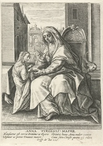 H. Anna onderwijst Maria by Crispijn van de Passe, print, 1574-1637