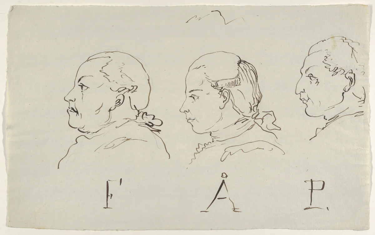 Three Portraits in Profile by Carl August Ehrensvärd, drawing, 1765-1800