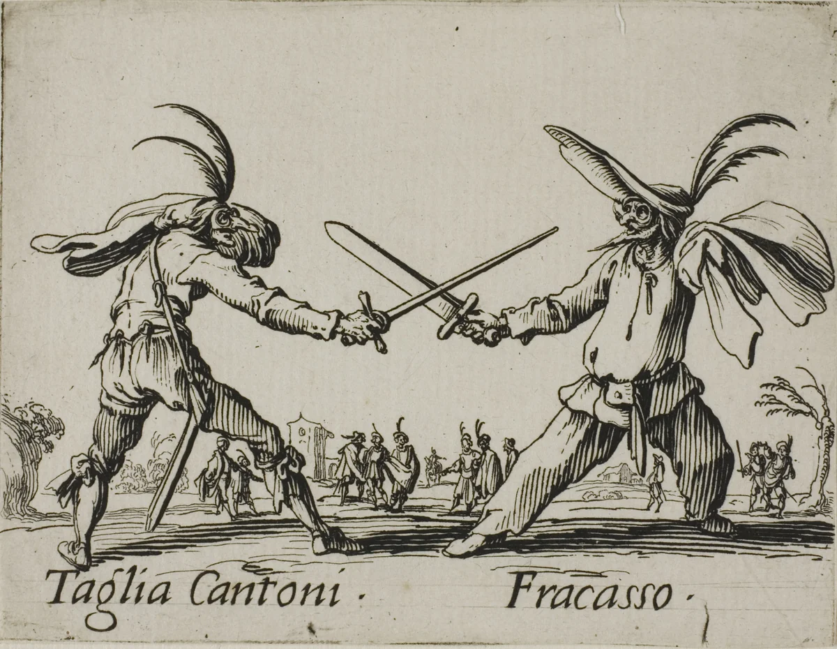 Taglia Cantoni - Fracasso, plate 24 from Balli di Sfessania by Jacques Callot, print, 1617-1627