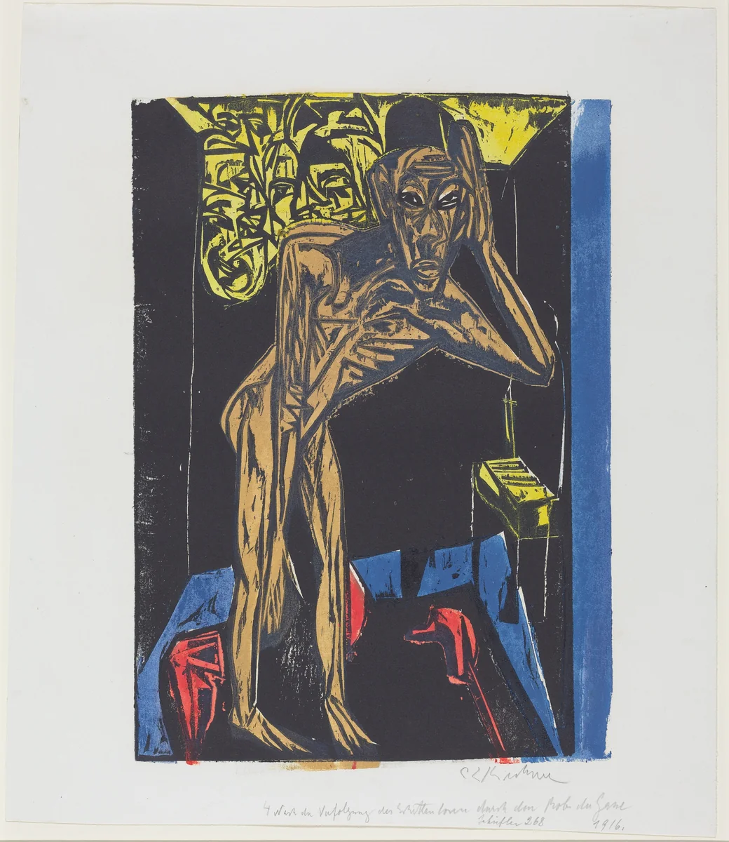 Peter Schlemihls wundersame Geschichte: Schlemihl in der Einsamkeit des Zimmers (Peter Schlemihl's Wondrous Story: Schlemihl in the Solitude of His Room) by Ernst Ludwig Kirchner, print, 1915